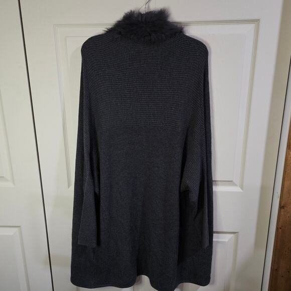 Joie Cardigan Womens M Fur Collar Quiet Luxury Old Money Parisian Chic Gray Knit - Picture 5 of 8